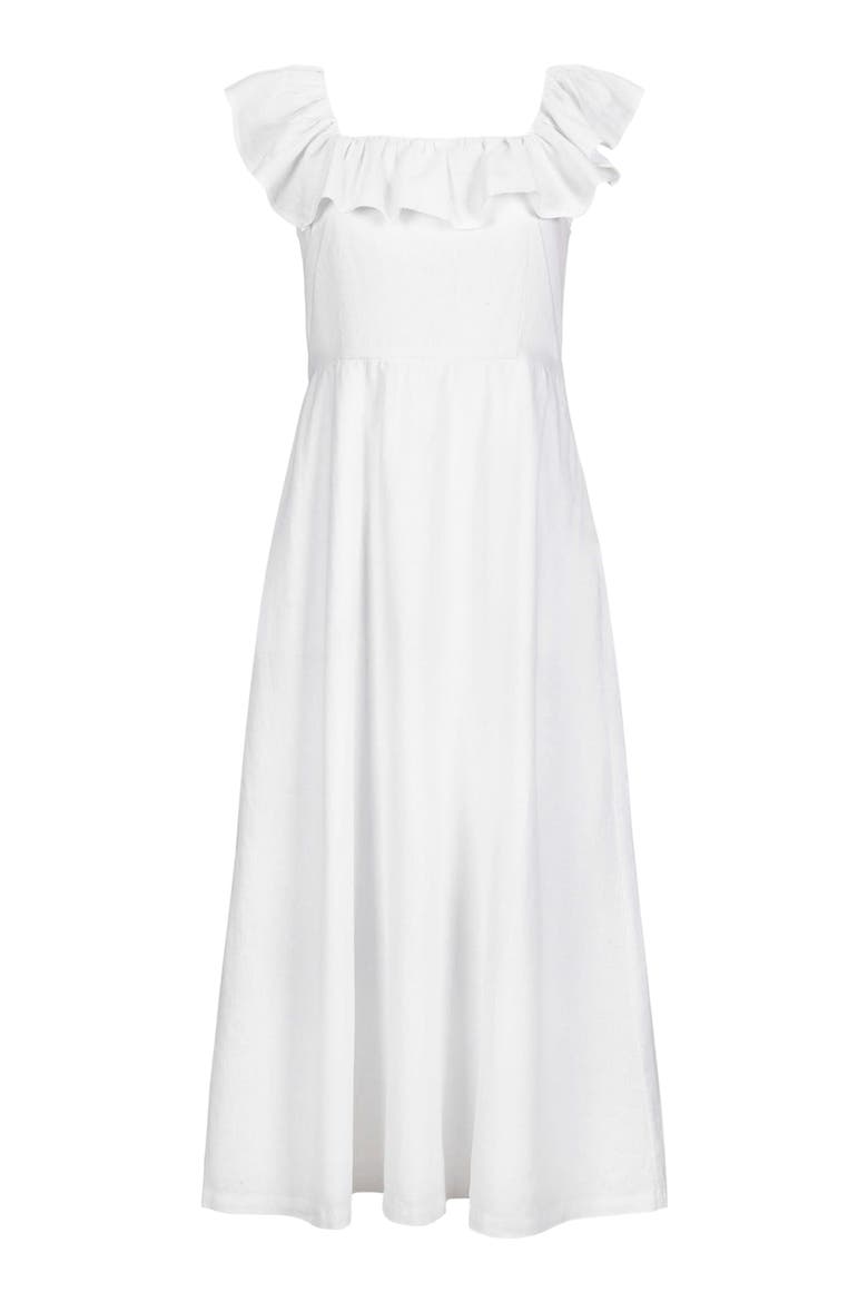 Women's Linen Ruffle Collar Dress, Alternate, color, White Ruffle Collar