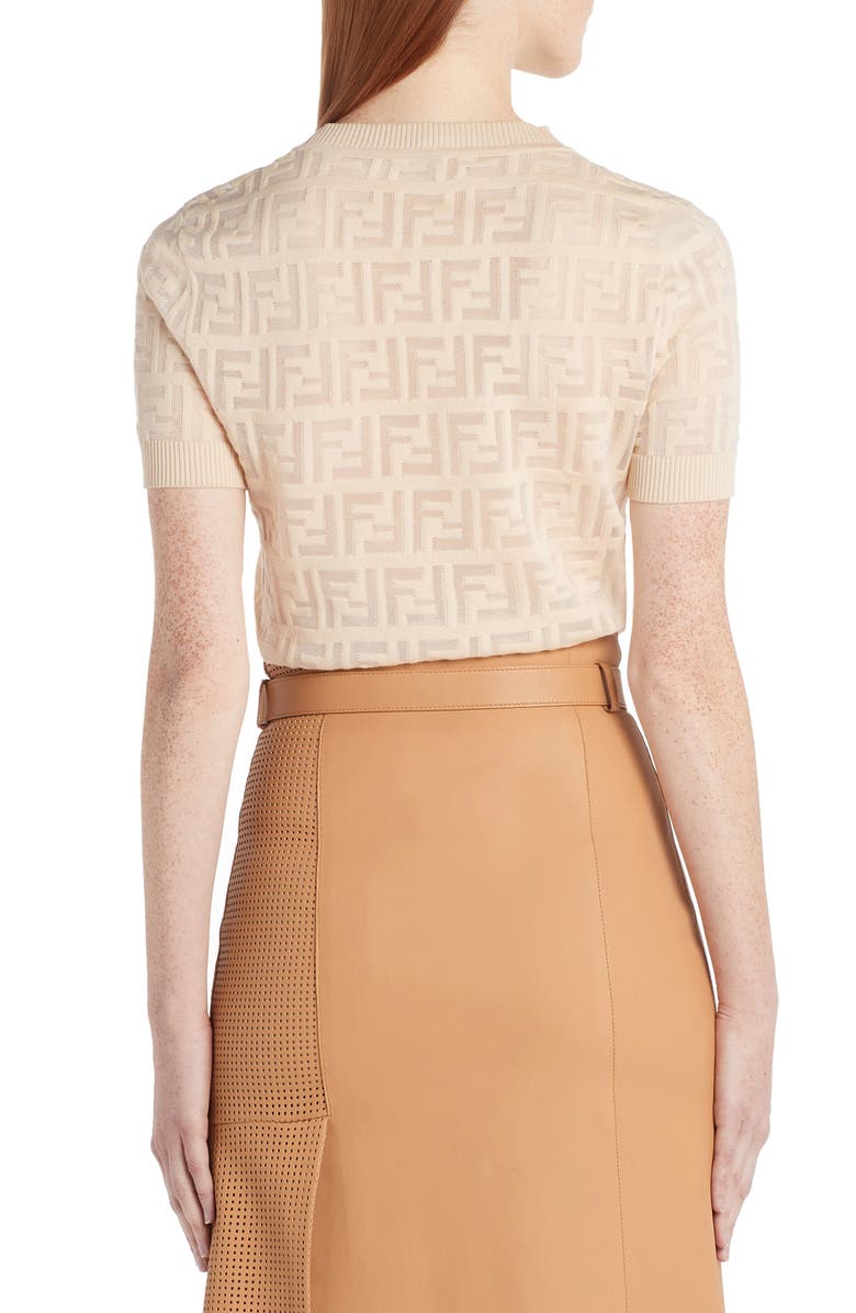 Fendi Logo Short Sleeve Sweater, Alternate, color,