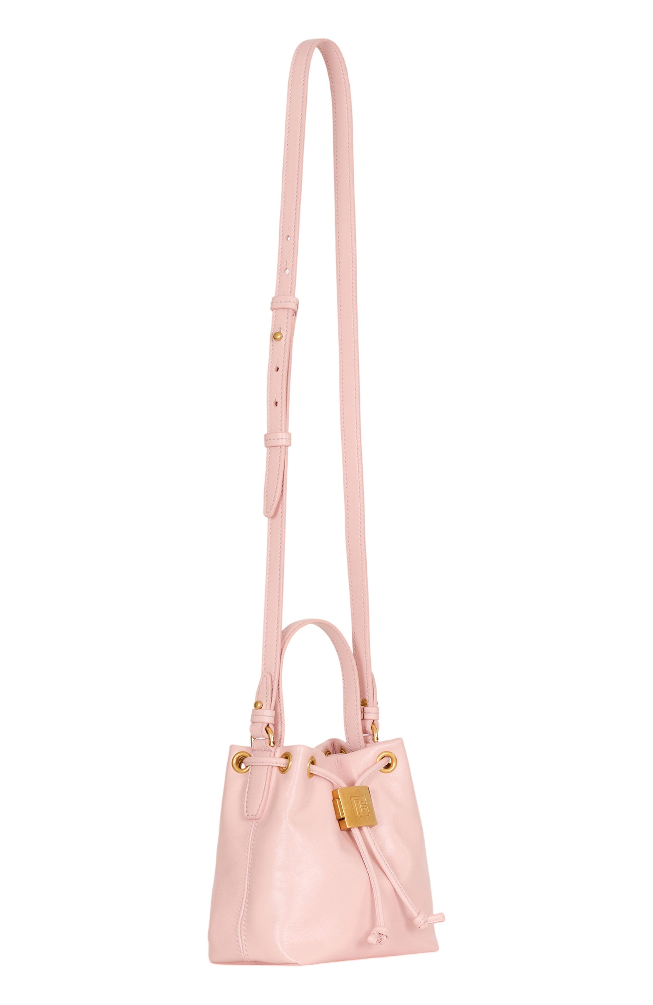 Balmain Pulse Bucket bag in smooth leather, Alternate, color, Pink