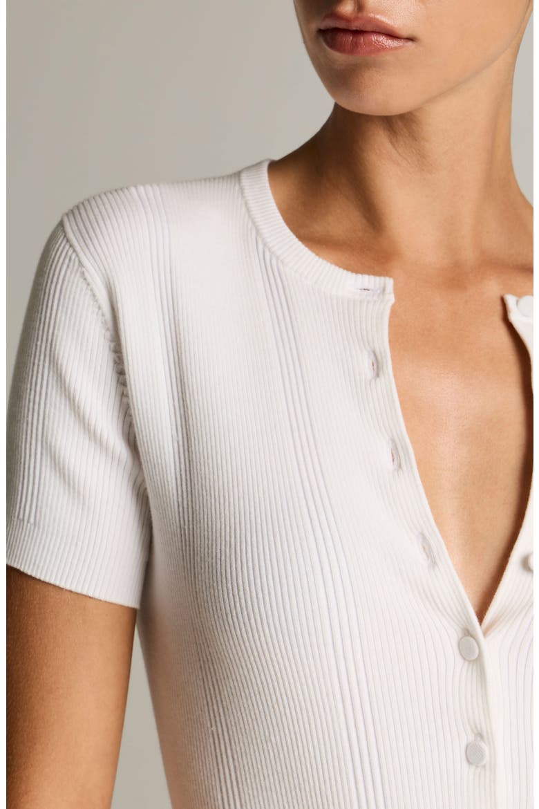 Short Sleeve Rib Knit Cardigan, Alternate, color, OPTIC WHITE