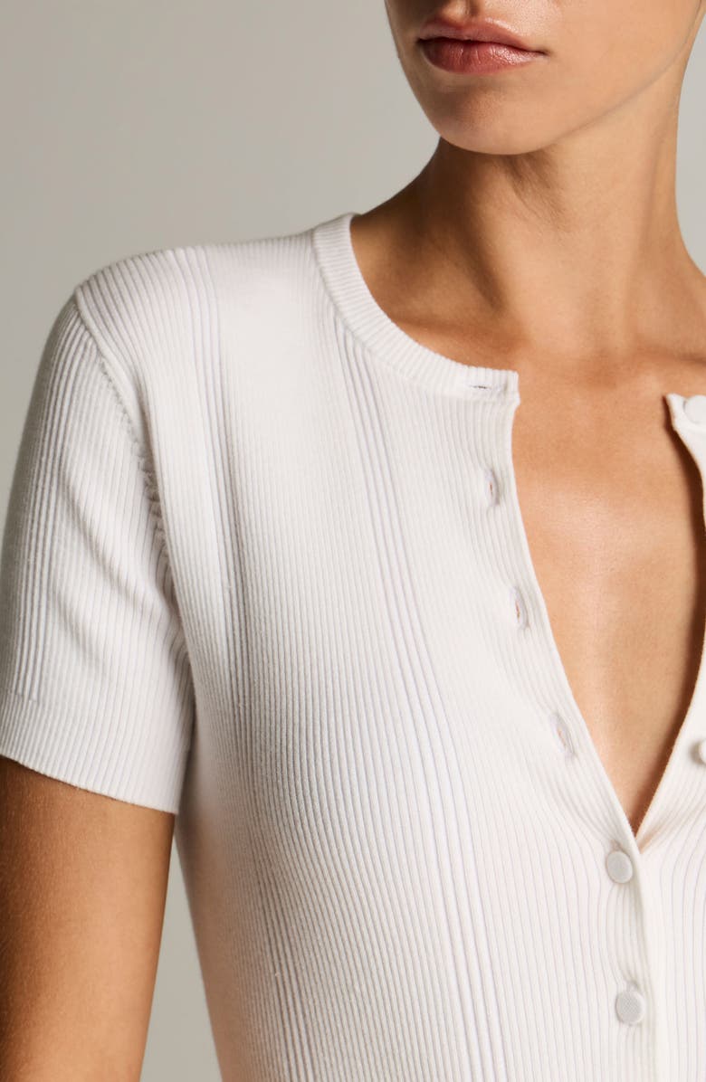 Vince Short Sleeve Rib Knit Cardigan, Alternate, color, Optic White