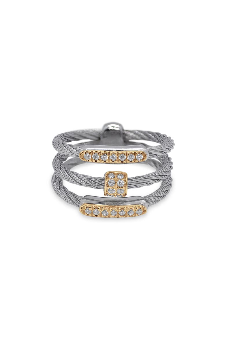 Diamond Two-Tone Braided Cable Stacked Ring, Main, color, GREY