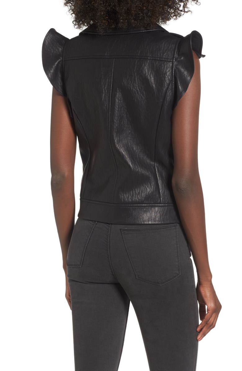 Leith Ruffle Faux Leather Vest, Alternate, color, 