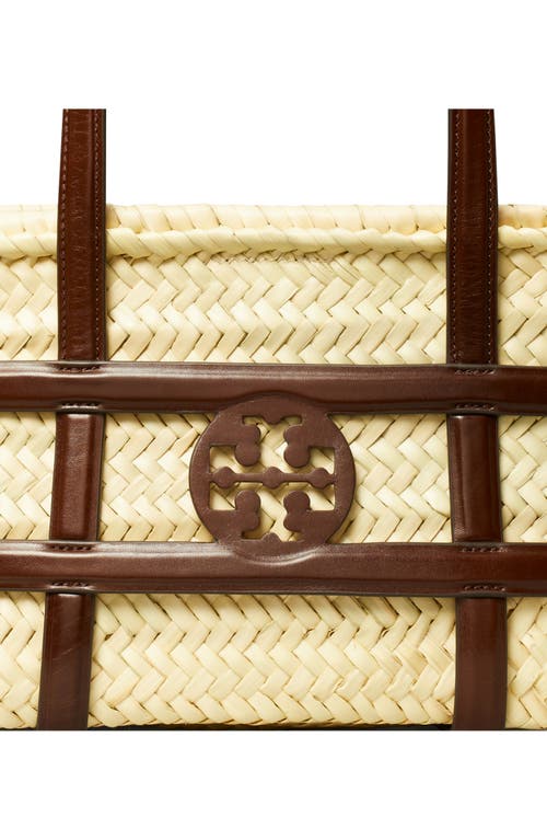 Tory Burch Small Ella Shopping Bag In Straw Classic Leather Color In Brown