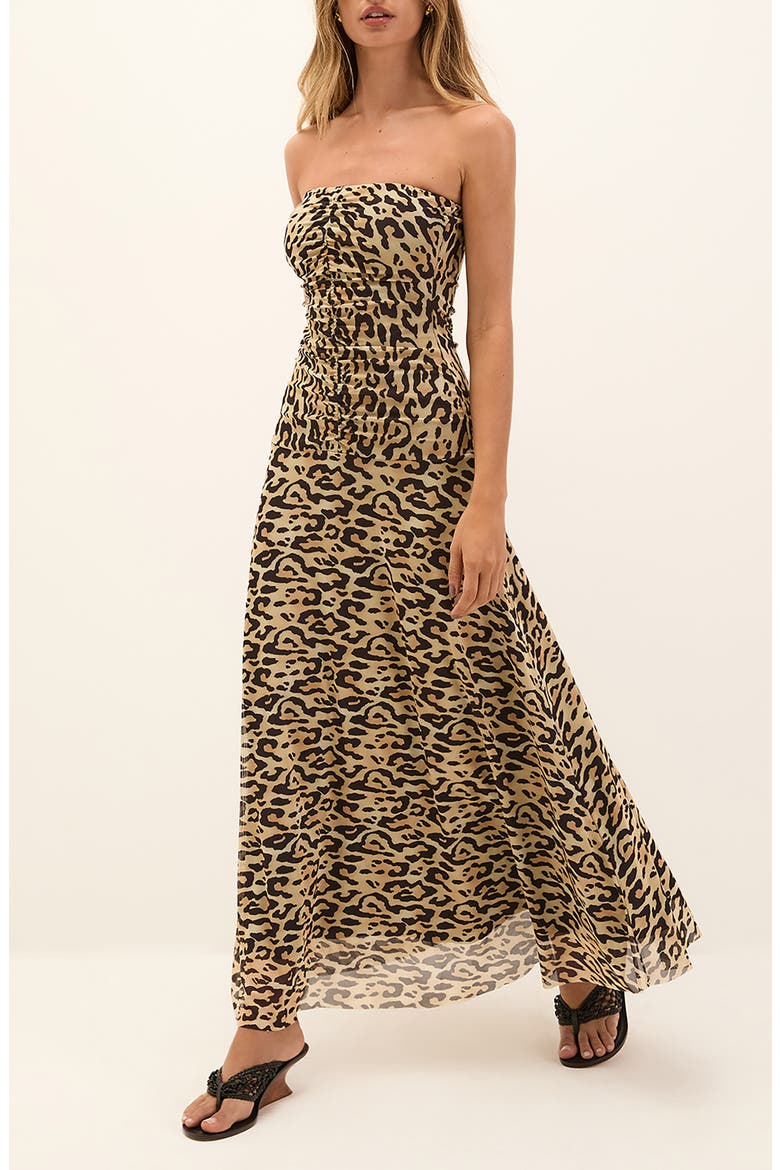 Athena Ruched Strapless Cover-Up Midi Dress, Main, color, MULTI
