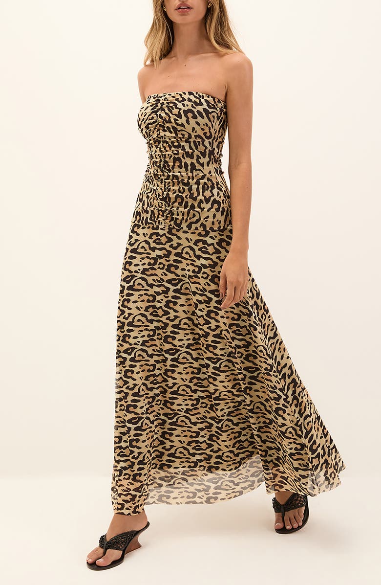 ViX Paula Hermanny Athena Ruched Strapless Cover-Up Midi Dress, Main, color, Multi