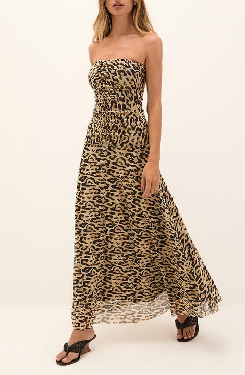 Athena Ruched Strapless Cover-Up Midi Dress