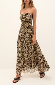 ViX Paula Hermanny Athena Ruched Strapless Cover-Up Midi Dress