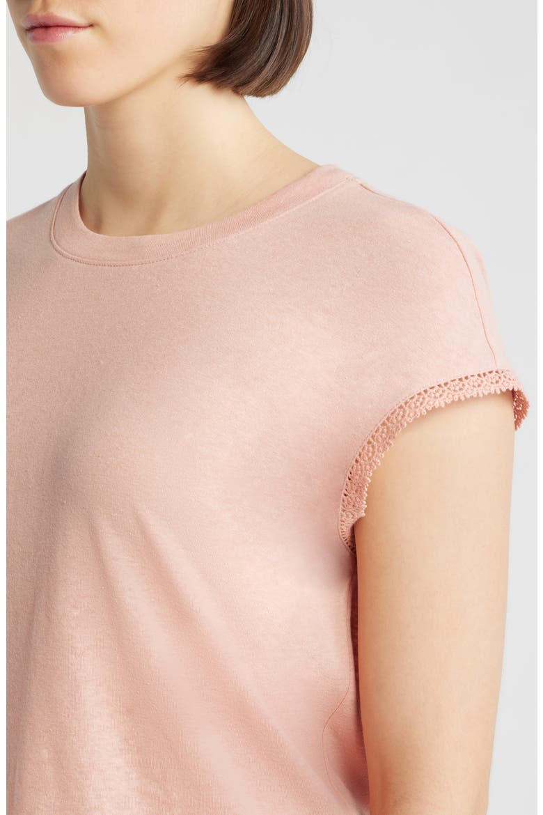 Crochet Cap Sleeve Tee, Alternate, color, DUSTY PINK