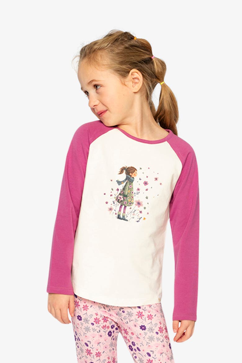 Contrast Raglan Organic Cotton Flowers Crew Neck T-Shirt, Alternate, color, Pinkish Violet and White