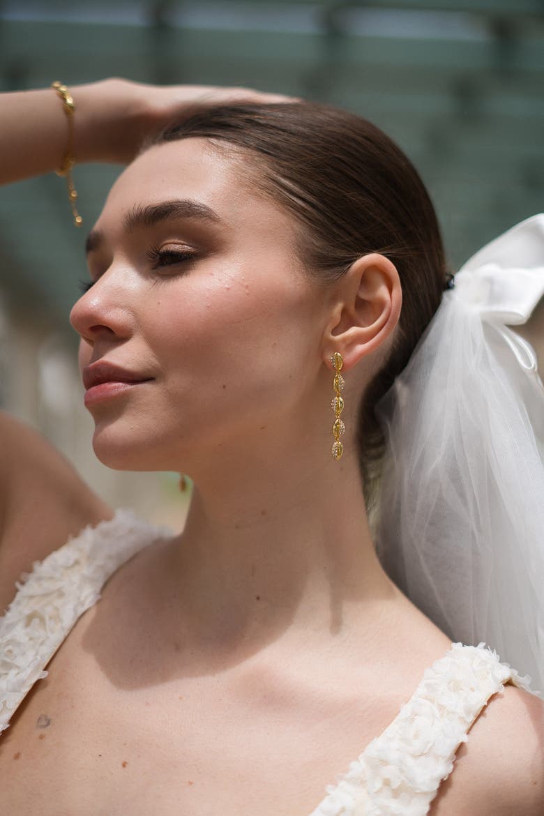Lucia Cascade Pavé Shell Drop Earrings, Alternate, color, Gold