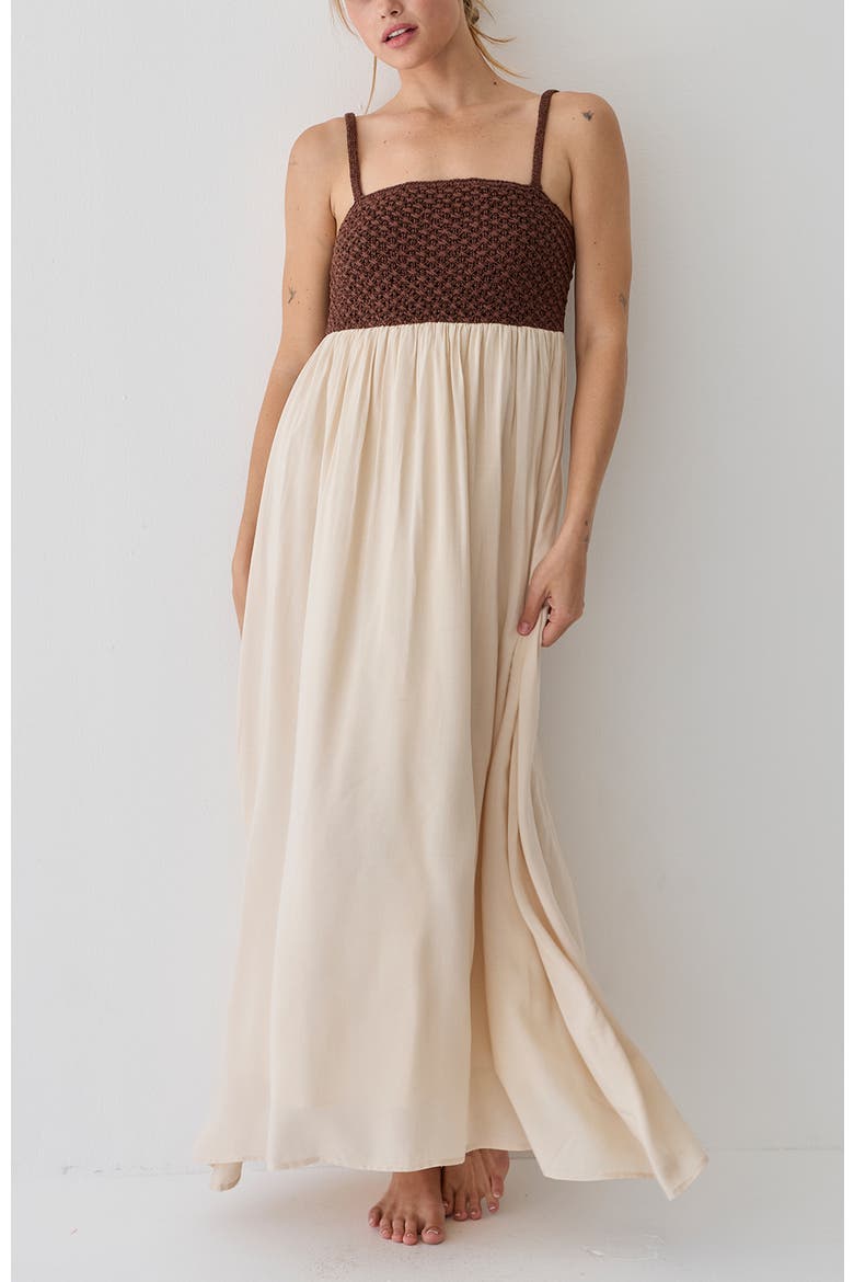 Basket Weave Mixed Media Maxi Dress, Main, color, Brown/Custard
