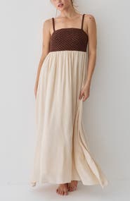 CRESCENT Basket Weave Mixed Media Maxi Dress