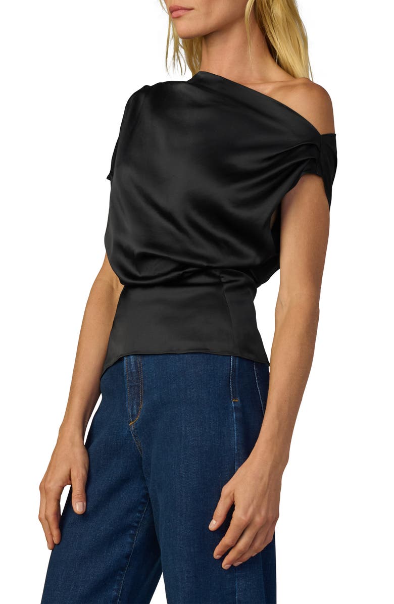 Joe's Jeans The Isla Drape One-Shoulder Satin Top, Alternate, color, Black