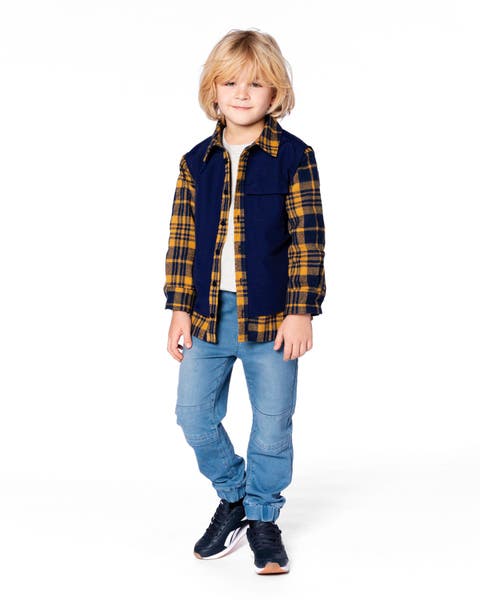Long Sleeve Plaid Flannel Shirt with Solid Vest (Toddler & Little Kid)