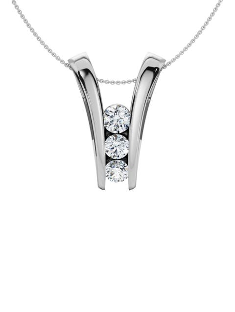 1/2Ct Three Stone Diamond Pendant Gold Women's 18" Necklace Lab Grown