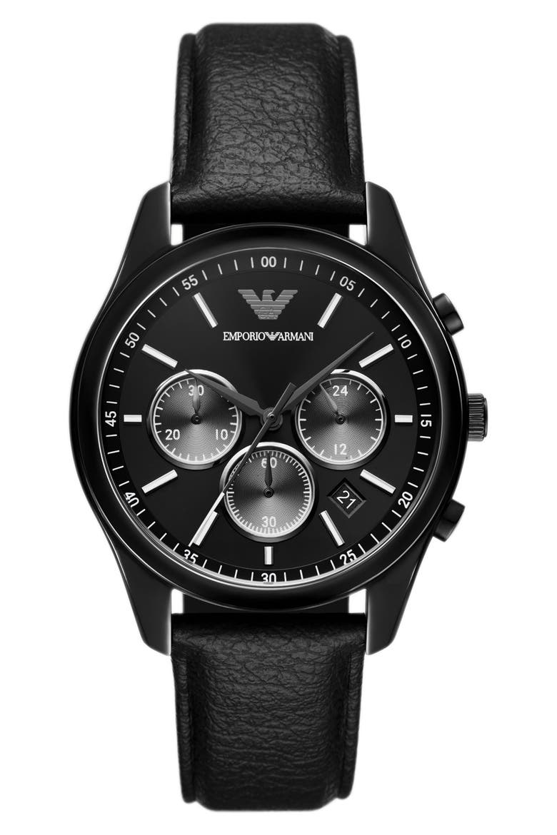 Antonio Chronograph Leather Strap Watch, 41mm, Main, color, BLACK