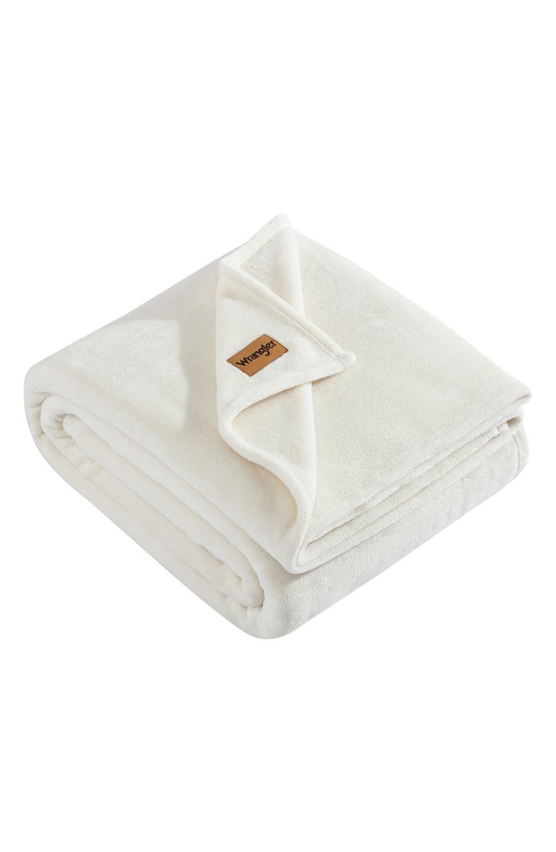 Wrangler Solid Ultrasoft Plush Blanket, Main, color, Ivory