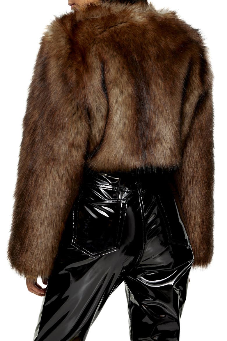 Chubby Faux Fur Crop Coat, Alternate, color, BROWN