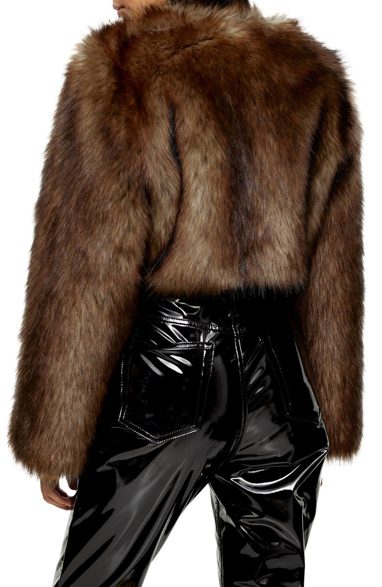 Topshop Chubby Faux Fur Crop Coat, Alternate, color, 