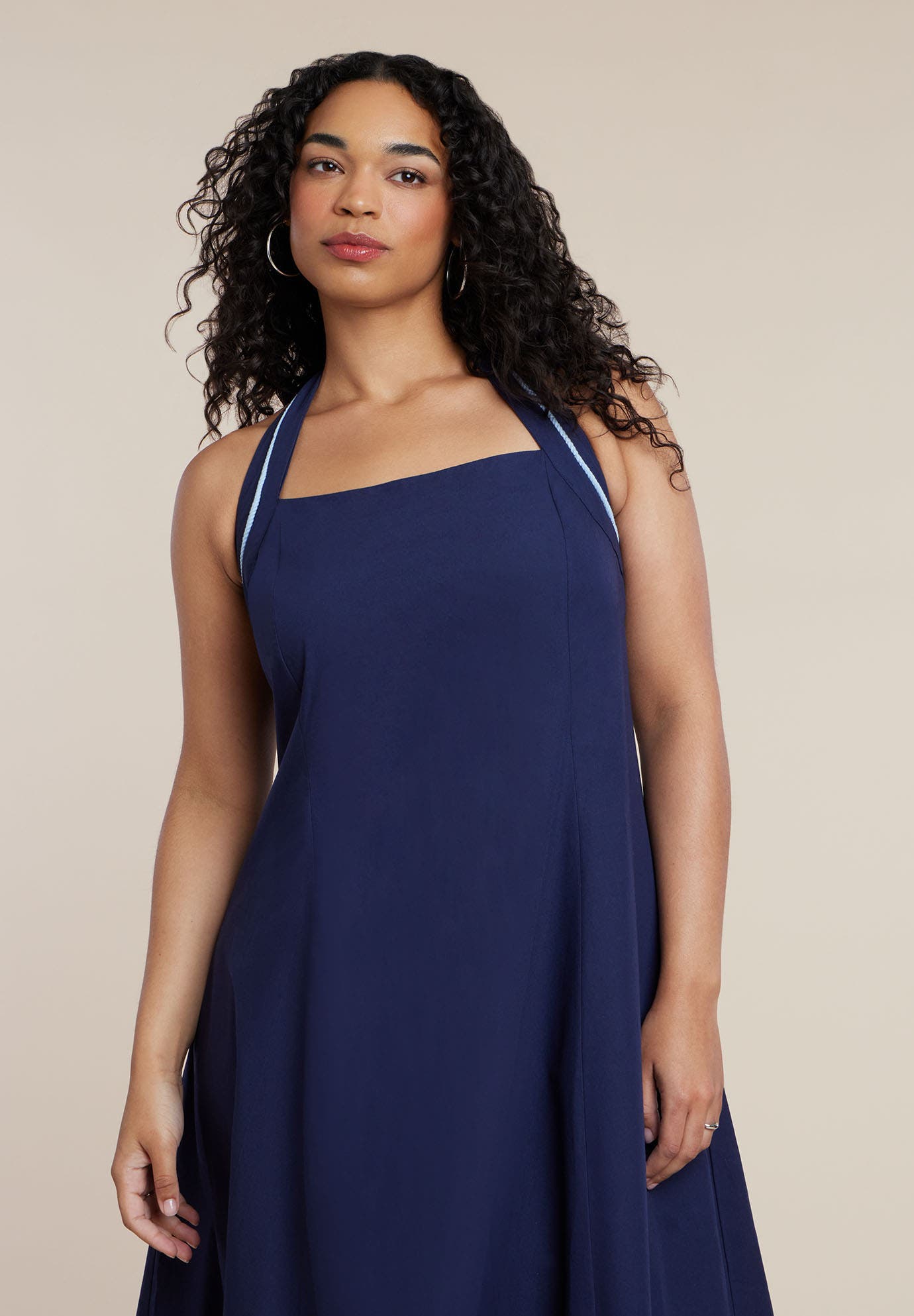 poplin halter midi dress ELOQUII Neck (Women) half-sleeves bridesmaid dresses