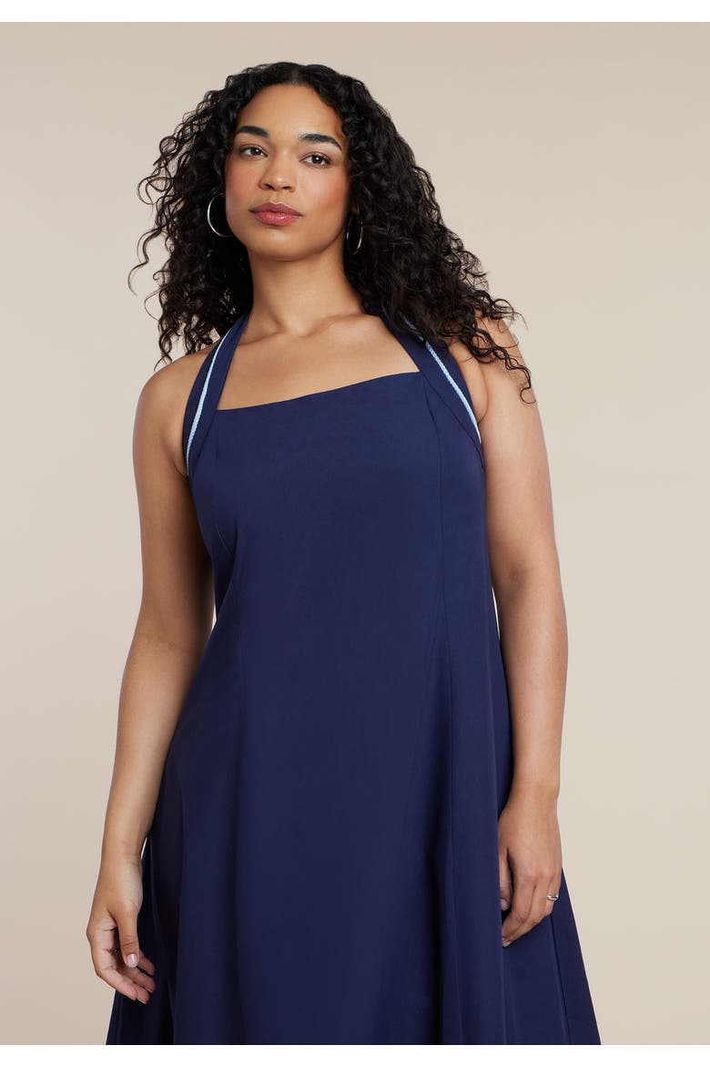 Halter Neck Poplin Midi Dress, Alternate, color, EVENING BLUE