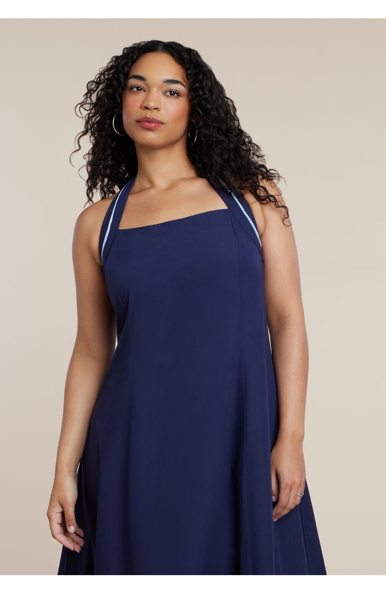 ELOQUII Halter Neck Poplin Midi Dress, Alternate, color, Evening Blue
