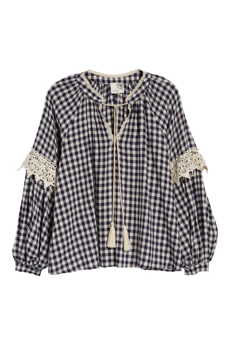 Gingham Check Peasant Top, Alternate, color, NAVY WHITE GINGHAM