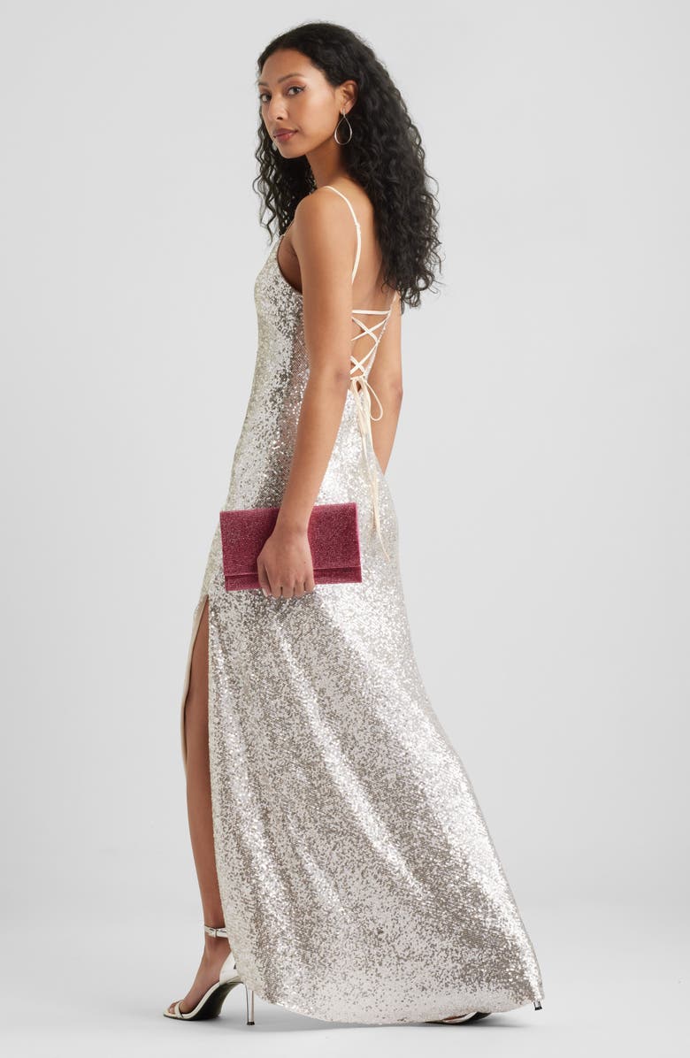 BP. Tie Back Sequin Gown, Alternate, color, Silver