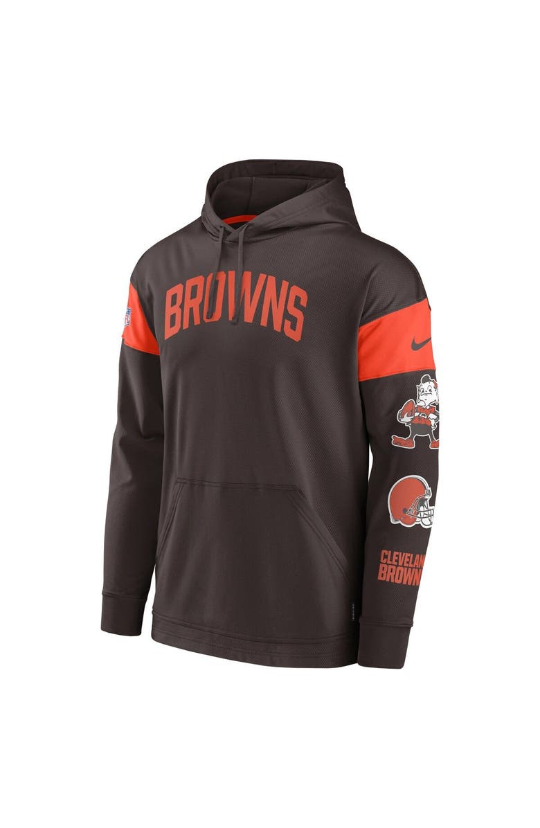 Nike Men's Nike Brown Cleveland Browns Brownie The Elf Sideline Athletic Arch Jersey Performance Pullover Hoodie, Alternate, color, Brown