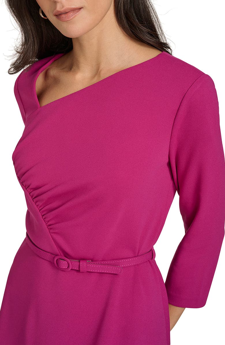 Calvin Klein Asymmetric Neck Belted Fit & Flare Midi Dress, Alternate, color, Boysenberrys