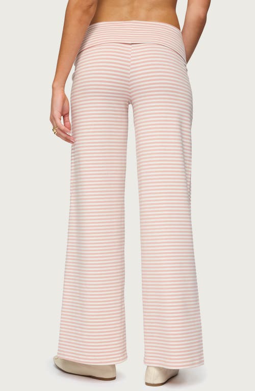 Edikted Lilah Stripe Foldover Wide Leg Pants In Pink