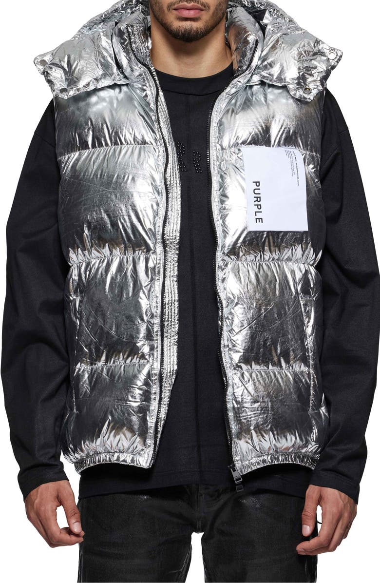 PURPLE BRAND Foil Down Puffer Vest, Main, color, Silver