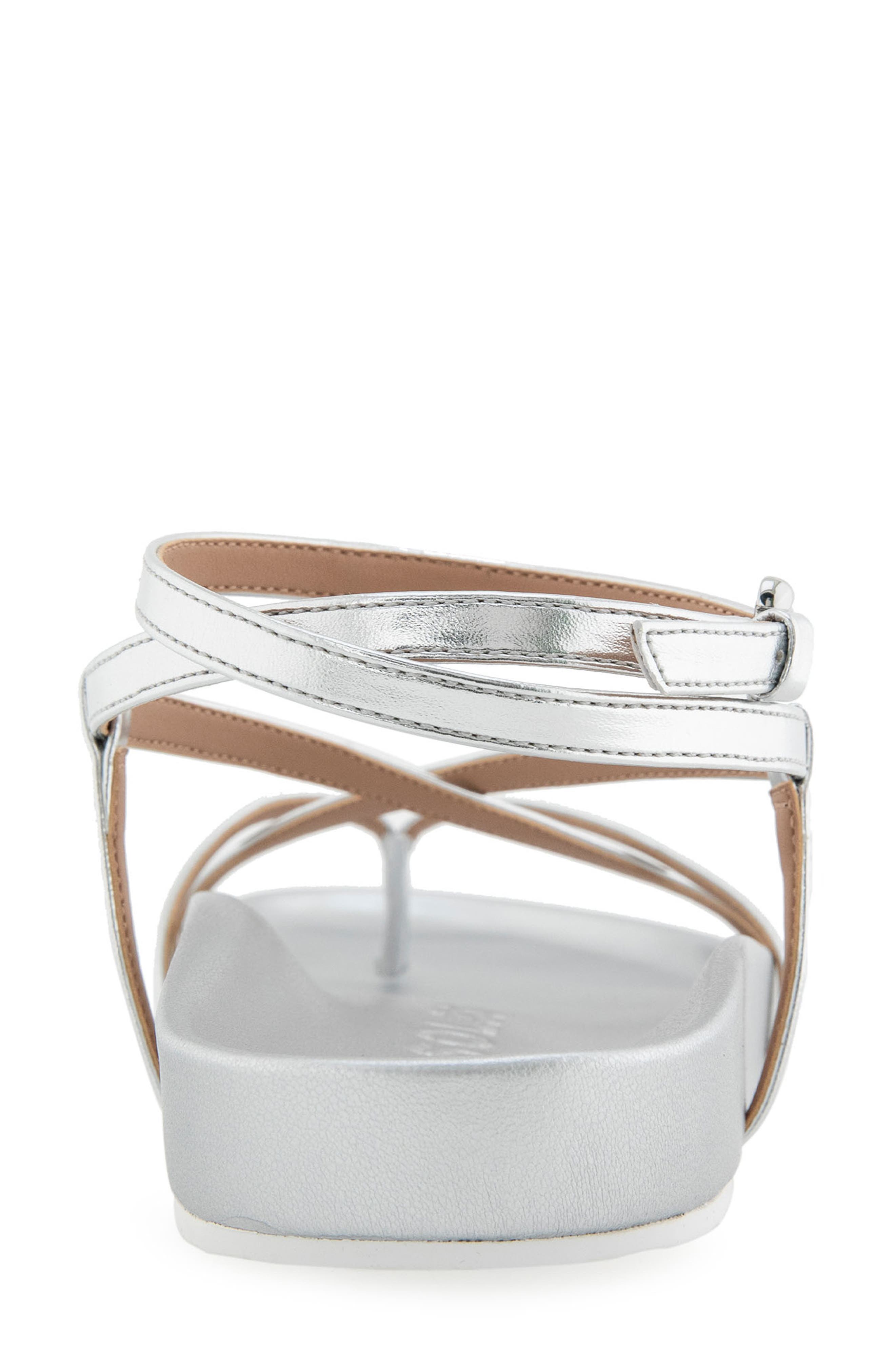 Aerosoles Leera Ankle Strap Flat Sandal, Alternate, color, Silver Metallic Faux Leather