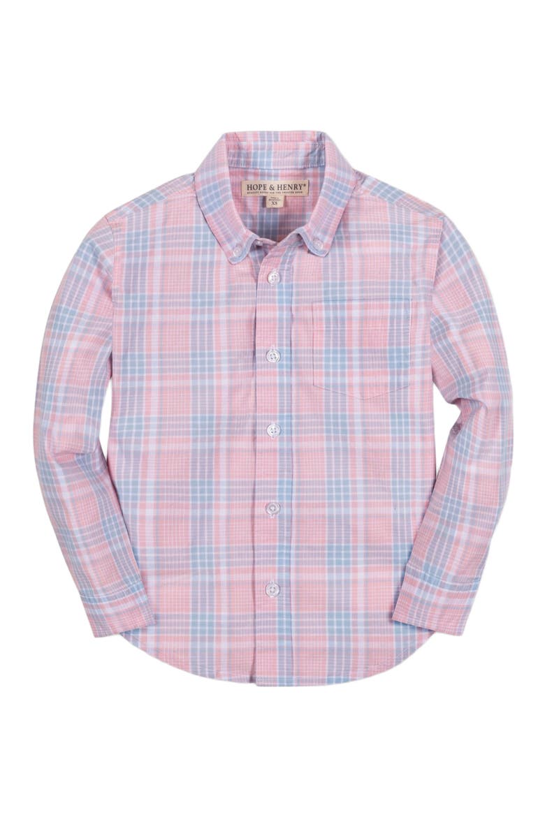 Boys' Organic Stretch Poplin Shirt, Kids, Alternate, color, Pink Petal Plaid