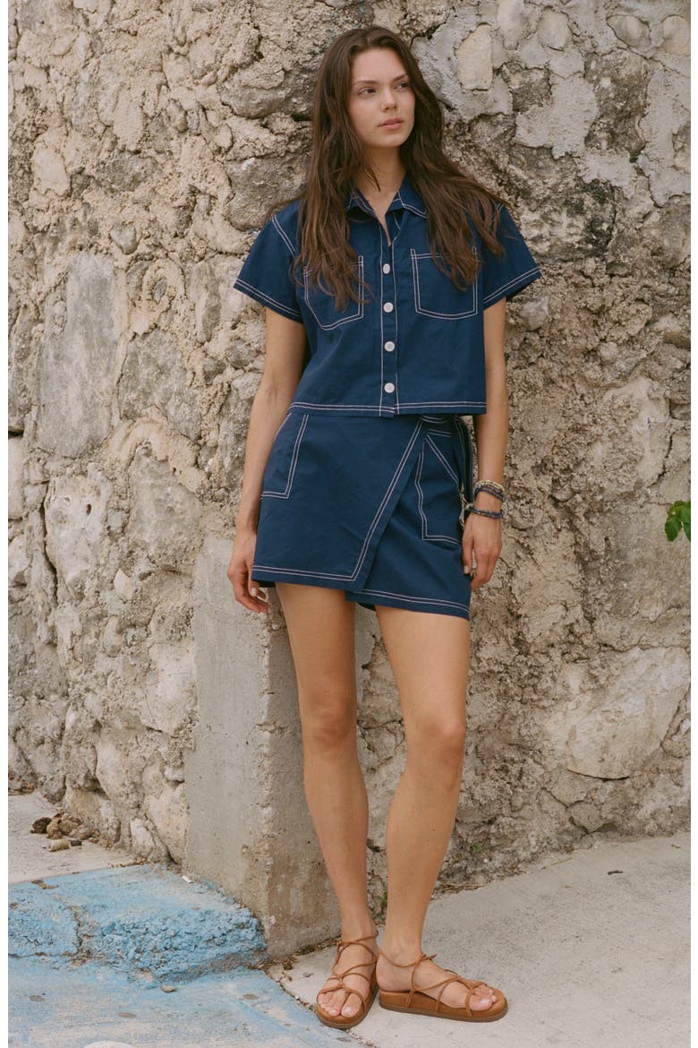 Ashley Crop Organic Cotton Cover-Up Camp Shirt, Alternate, color, MIDNIGHT