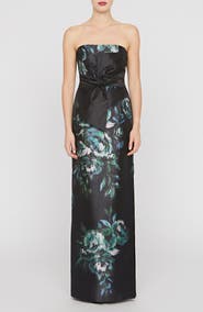 Kay Unger Constance Floral Bow Detail Strapless Column Gown