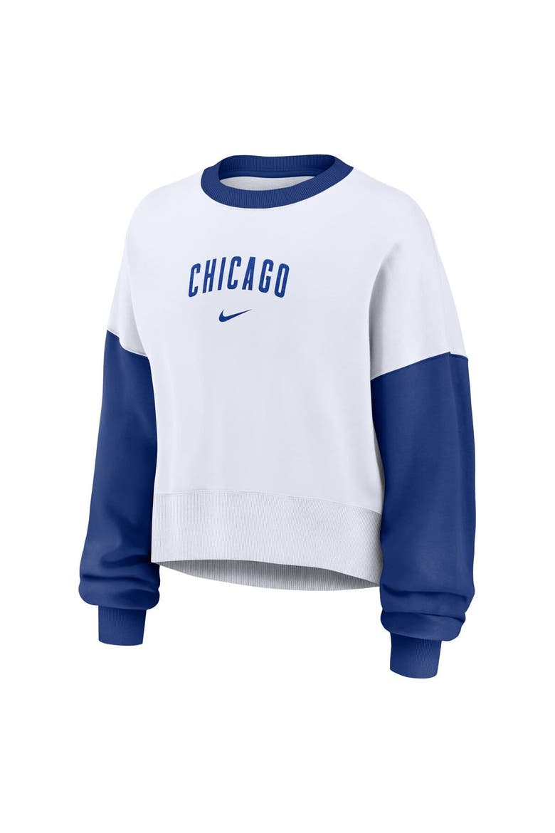 Women's Nike White/Royal Chicago Cubs Oversized High Hip Fleece Sweatshirt, Alternate, color, White