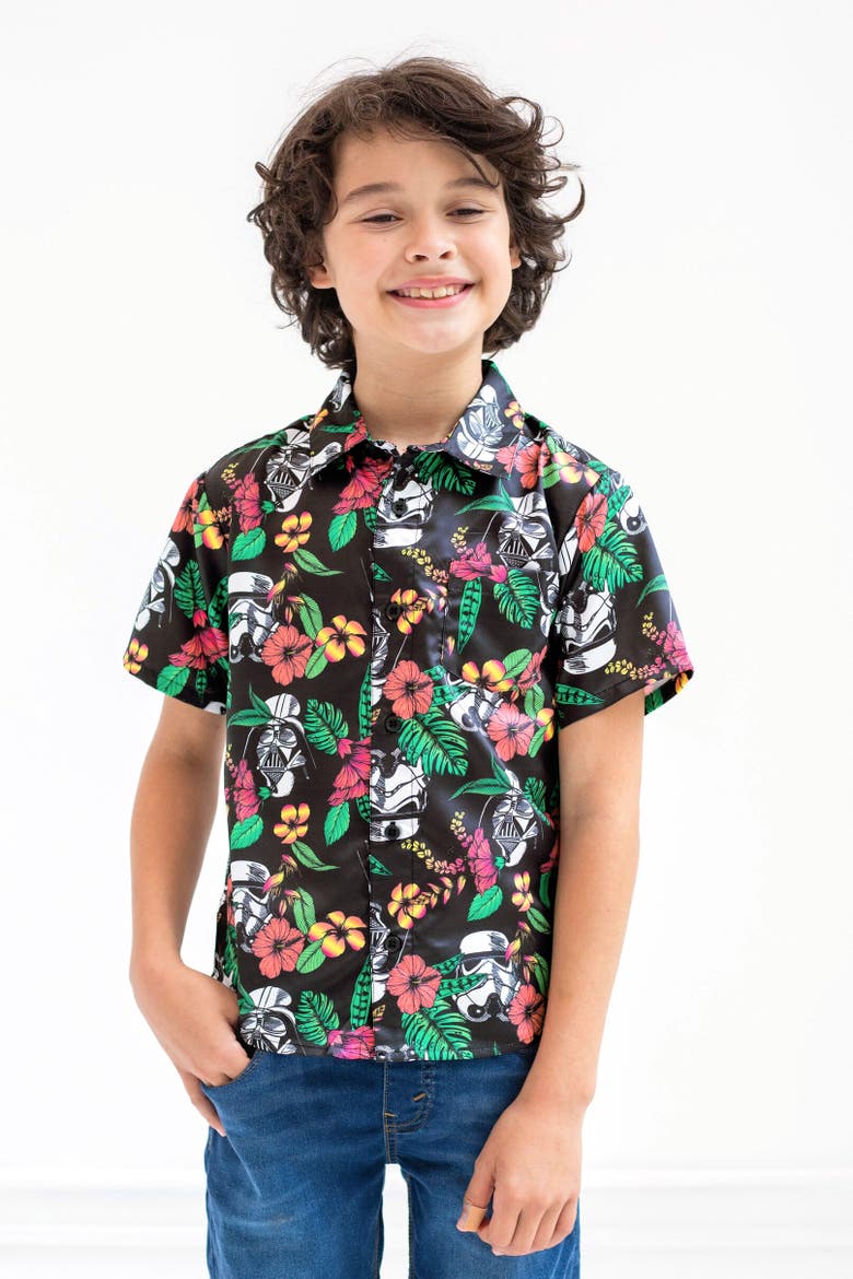 Hawaiian Button Down Shirt (toddler, Little Kid & Big Kid), Alternate, color, Black Vader Trooper
