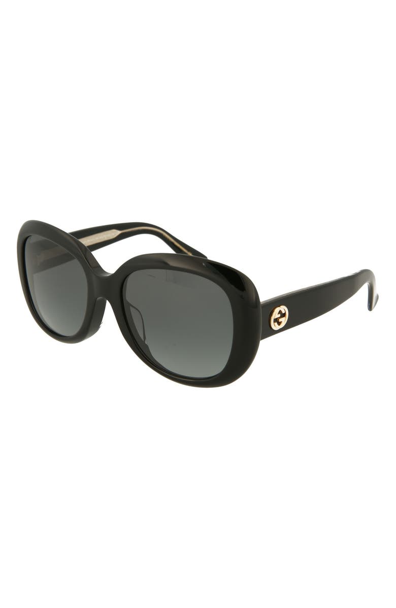 Gucci 55mm Oval Sunglasses, Alternate, color, Black Grey