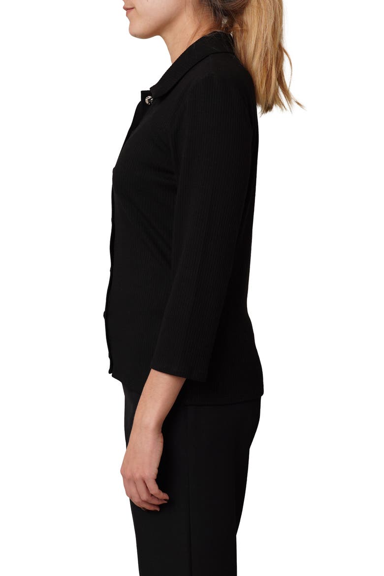 Buttoned Ribbed Knit Top, Alternate, color, BLACK