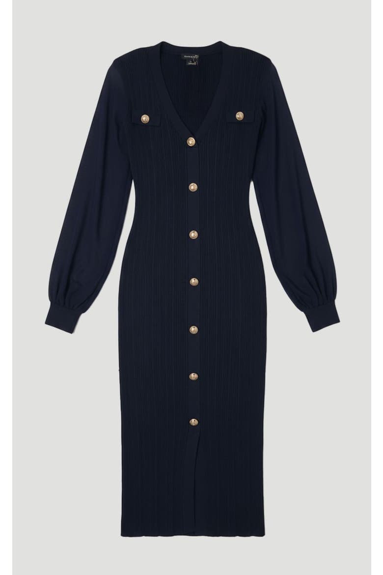 V-Neck Sleeveless Rib Knit Midi Dress, Alternate, color, Navy