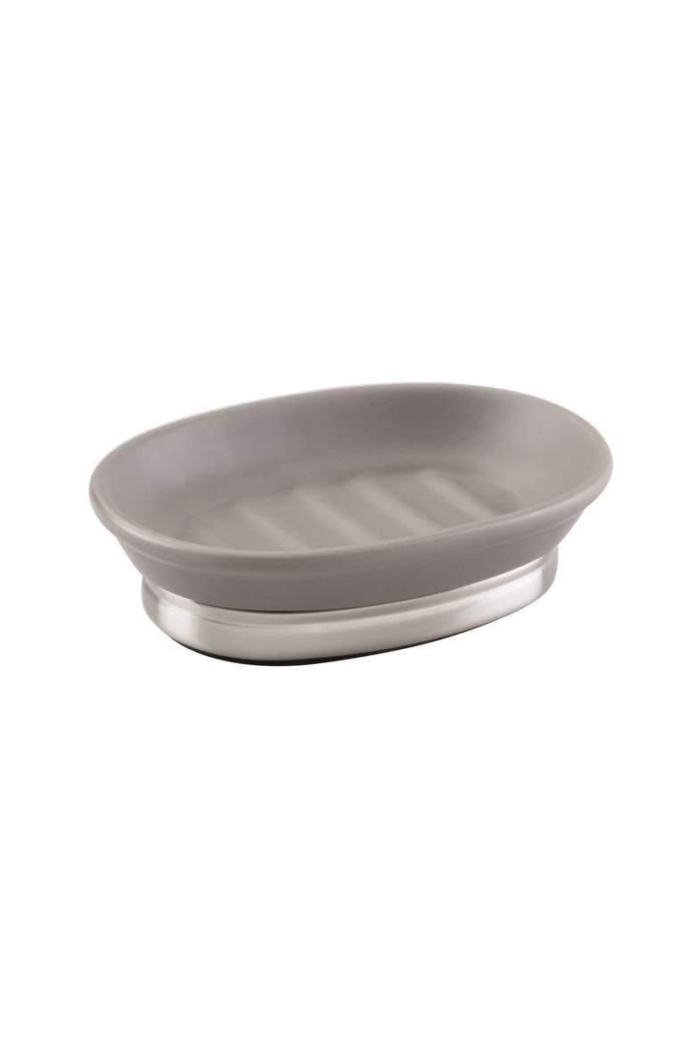 Ceramic Soap Dish for Bathroom Sink - Matte Gray/Brushed, Main, color, Matte Gray/Brushed