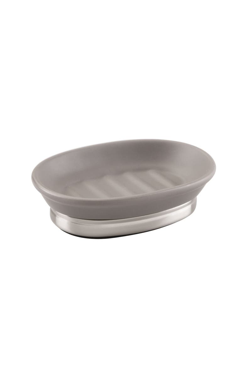 iDesign Ceramic Soap Dish for Bathroom Sink - Matte Gray/Brushed, Main, color, Matte Gray/Brushed