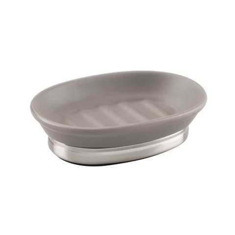 Ceramic Soap Dish for Bathroom Sink - Matte Gray/Brushed