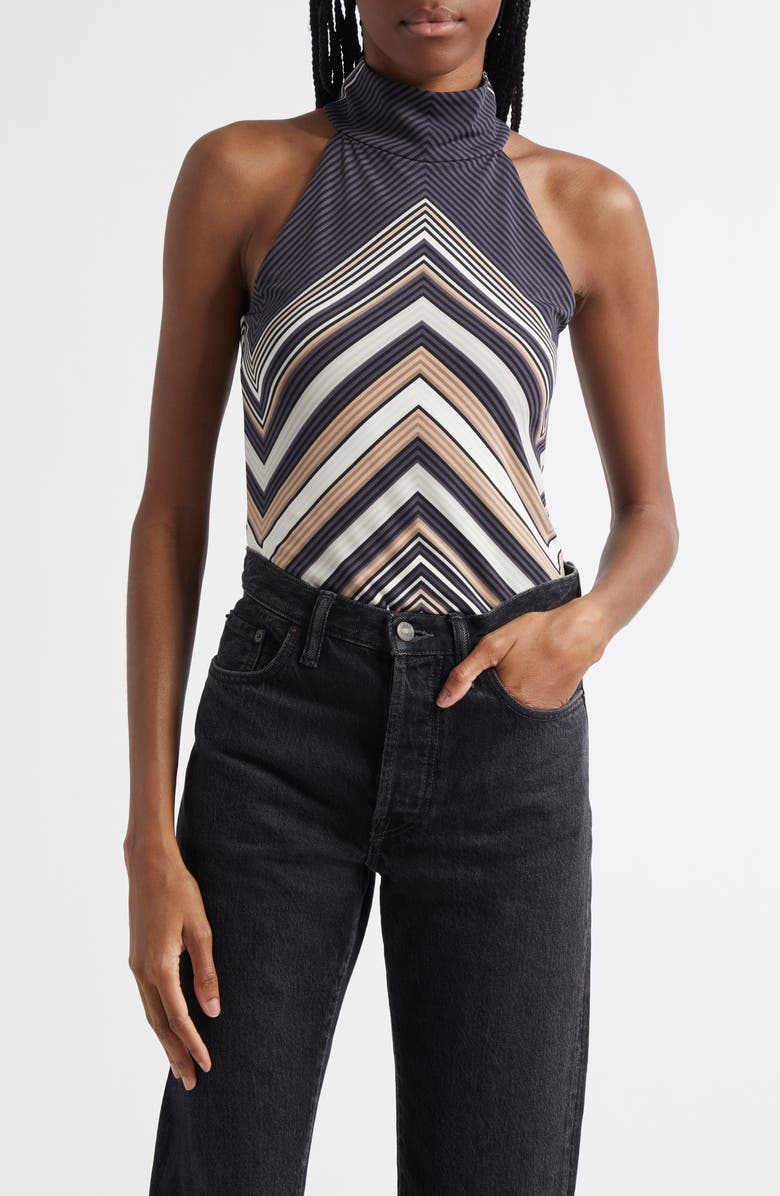 Ramy Brook Jenna Chevron Sleeveless Top, Main, color, Black Chevron