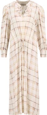Barbour Asker Windowpane Plaid Long Sleeve Dress