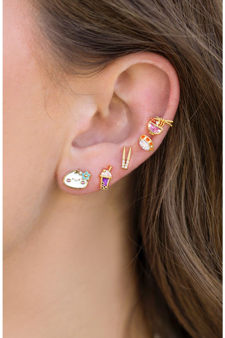 Salmon Nigiri Stud Earrings, Alternate, color, GOLD