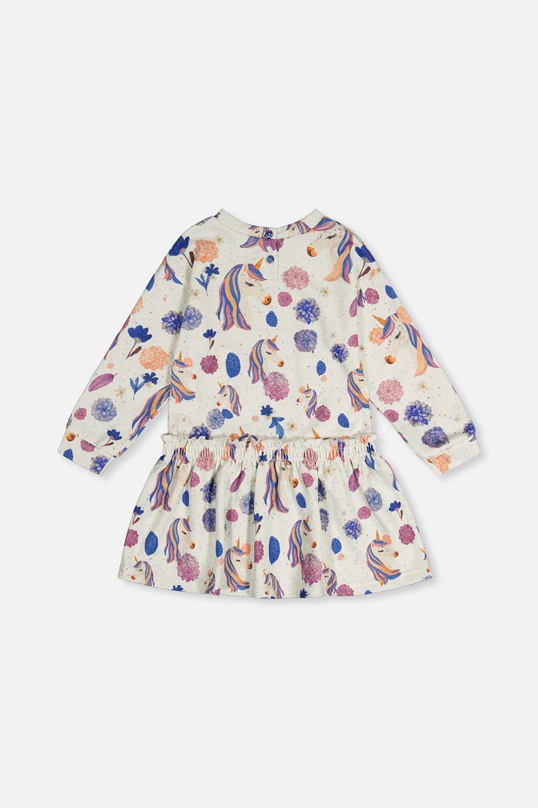 French Terry Long Sleeve Relaxed Dress, Alternate, color, Beige Unicorn Print
