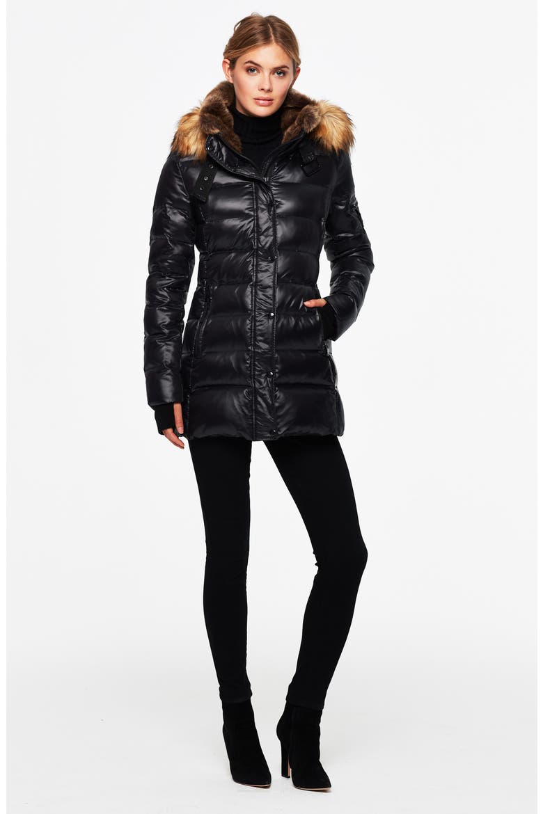 Chelsea Water Repellent Puffer Coat with Faux Fur Trim, Alternate, color, JET/ NATURA